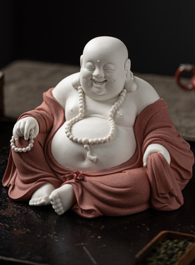 弥勒佛摆件大肚佛像开心笑佛招财家居客厅门店摆设装饰品手工陶瓷