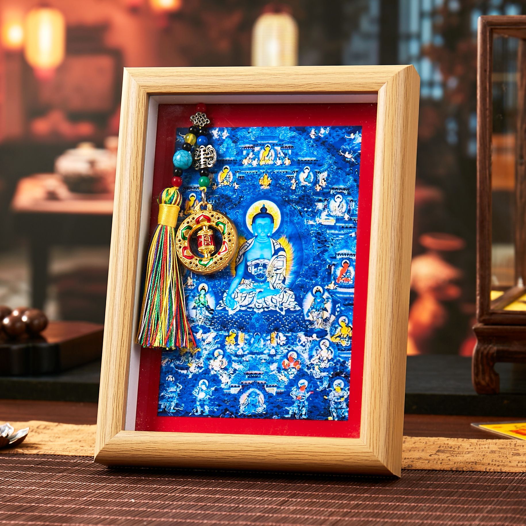 药师佛唐卡东方三圣佛像​祈福健康送长辈礼物为父母祈福摆件