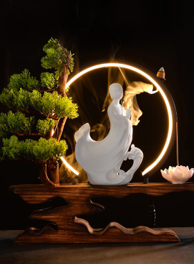 创意中式禅意小沙弥和尚小僧摆件创意灯饰玄关客厅家居陶瓷装饰品