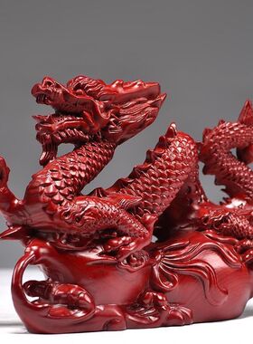 实木雕刻龙摆件大号红色神龙生肖金龙家居客厅装饰工艺品开业送礼