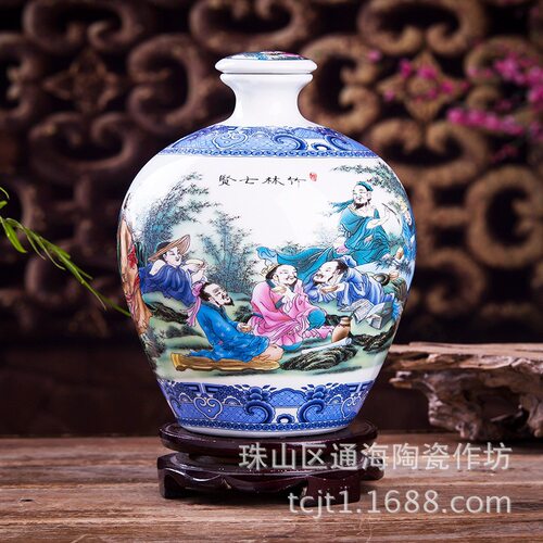 信德恒 景德镇陶瓷酒瓶 酒坛子 5斤釉上彩花 饮中八仙 现货供应