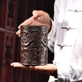 黑檀木雕刻笔筒文房四宝教师节原木复古国风学生文具收纳红木摆件