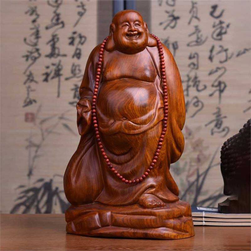 花梨木雕刻弥勒佛像摆件实木布袋大肚笑佛像家居商务招财开业礼品