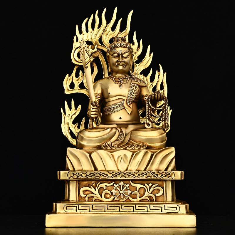 全铜不动明王摆件家用客厅店铺佛像不动金刚带背光不动尊菩萨装饰