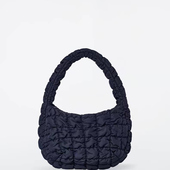 单肩迷你手提腋下包 小众韩版 绗缝褶皱藏青色云朵包2025春季 新款