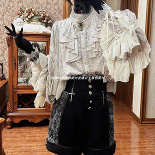 哥特lolita现货暗黑手作洛丽塔朋克风复古中世纪吸血姬蝙蝠袖 衬衫