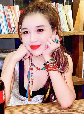 承李李原创设计 纯银镶嵌无优化老绿松石水晶宝石 民族风情侣手镯