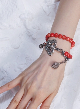 承李李原创设计老银蝴蝶琉璃手串