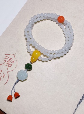 承李李原创设计 有机红宝碧玉蜜蜡和田白玉 气质多圈高级感手串女