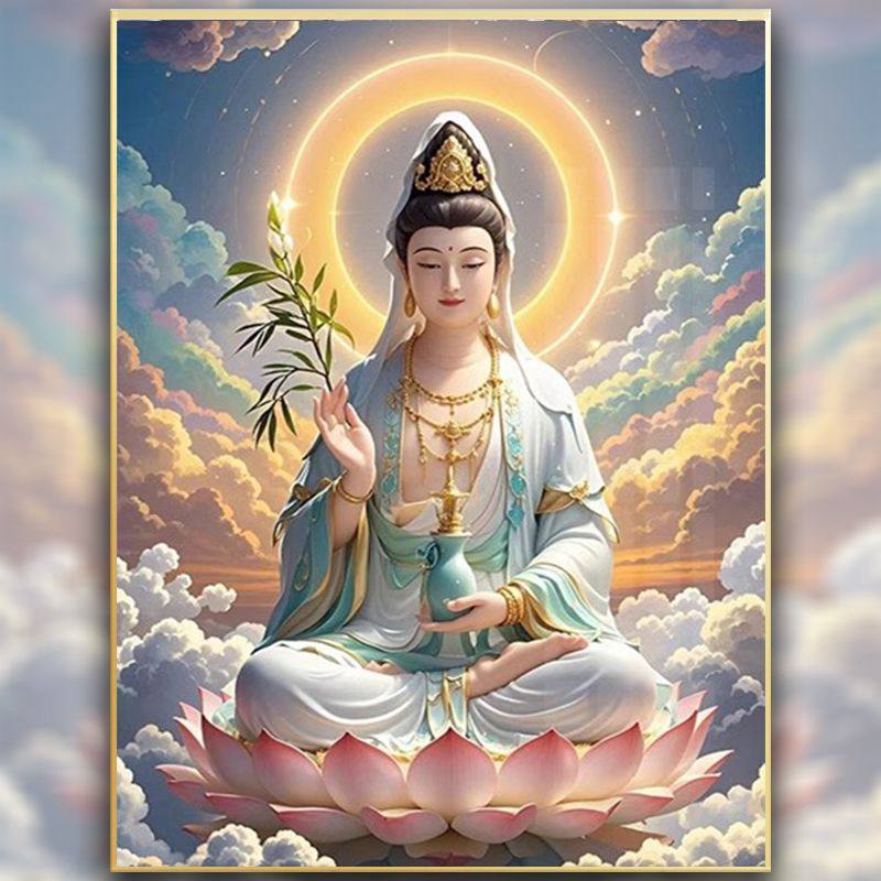 2025新款客厅玄关过道餐厅贴钻十字绣观世音菩萨手工diy钻石画