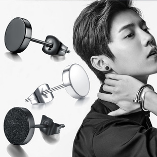 韩版时尚不锈钢磨砂面圆饼耳钉简约耳饰男女同款蝴蝶扣雾沙面耳环