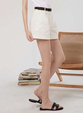 peur白色微A短裤松紧宽腰澳洲进口天丝棉立体斜纹布日常通勤原创