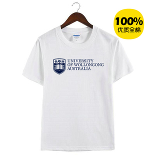 新款卧龙岗大学Wollongong周边纪念衫纯棉衣服圆领短袖半袖T恤汗