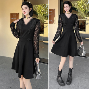 大码女装连衣裙2024年新款秋冬装微胖mm气质收腰遮肚显瘦打底裙子