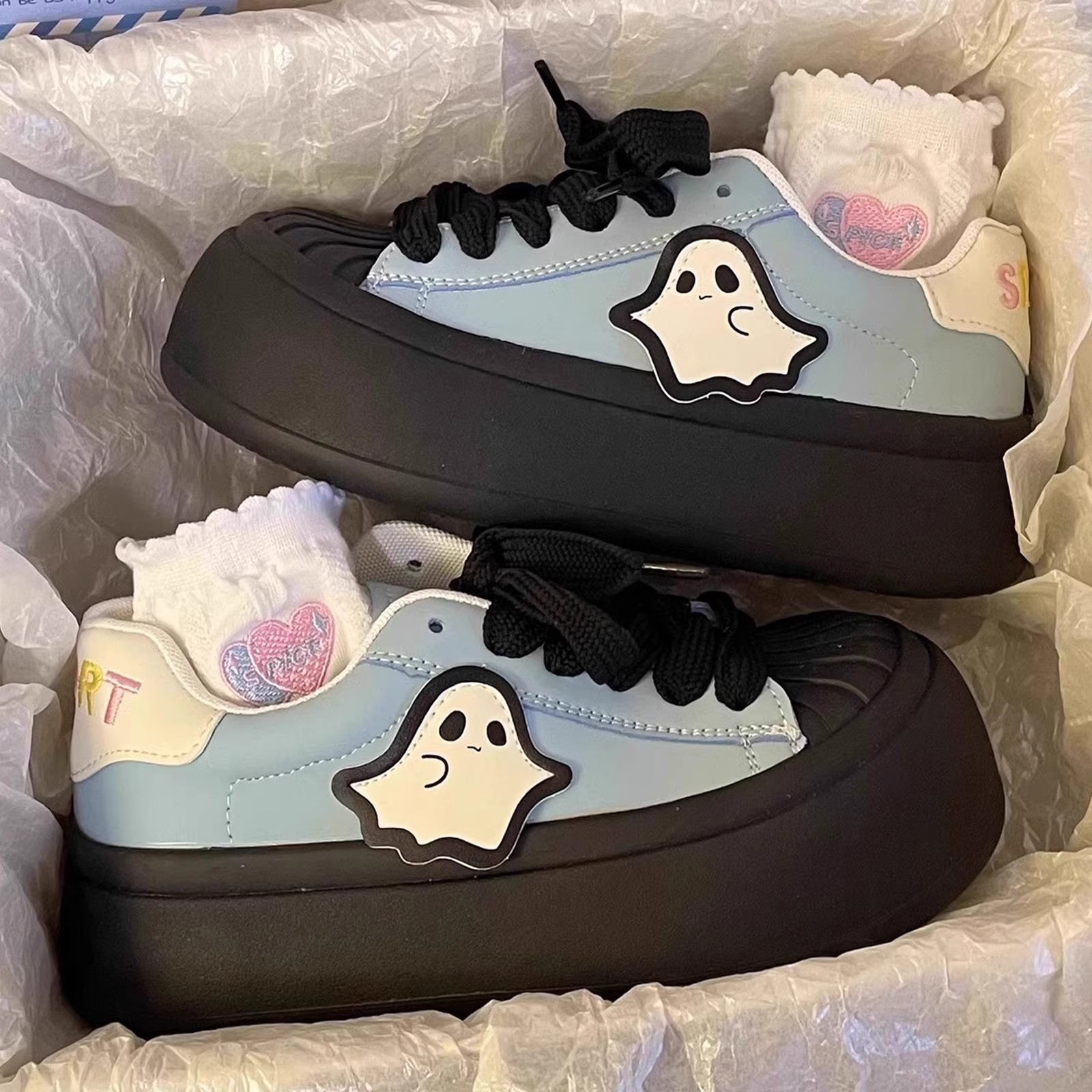 高颜值潮酷板鞋春新款小众设计小白鞋贝壳头小精灵厚底板