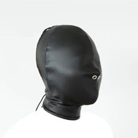 Black full-cover headgear, soft PU adjustable lacing, eye and mouth exposed mask, leather full-cover mask, bar party thumbnail 4