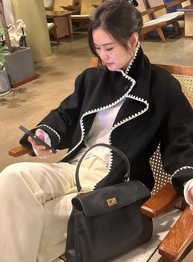 RISVOLTO|小香风外套气质网红针织贝壳边短款时尚秋冬宽松-6180