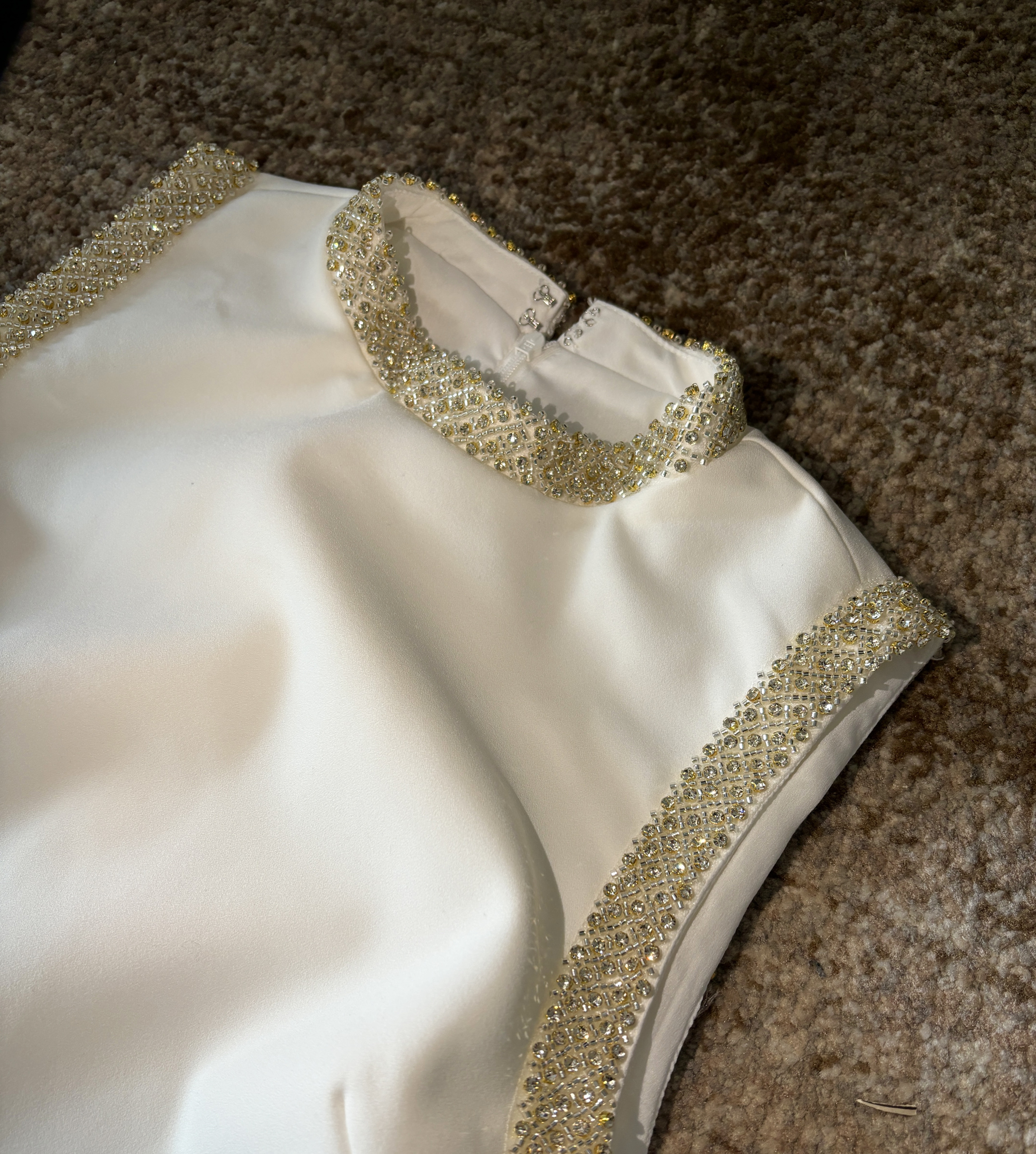 法单S家重工领口华丽钻饰优雅A字无袖连衣裙流光溢彩 25新款