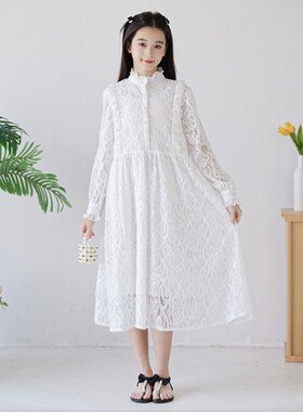 女童春装连衣裙蕾丝花边袖公主裙