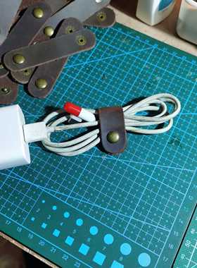 头层牛皮集线器耳机线搭扣收纳扣绕线器真皮活动实用小礼品定制潮