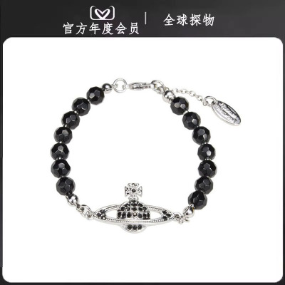 【官网正品】西太后黑水晶土星手链薇薇安龙虾扣logo标明星款