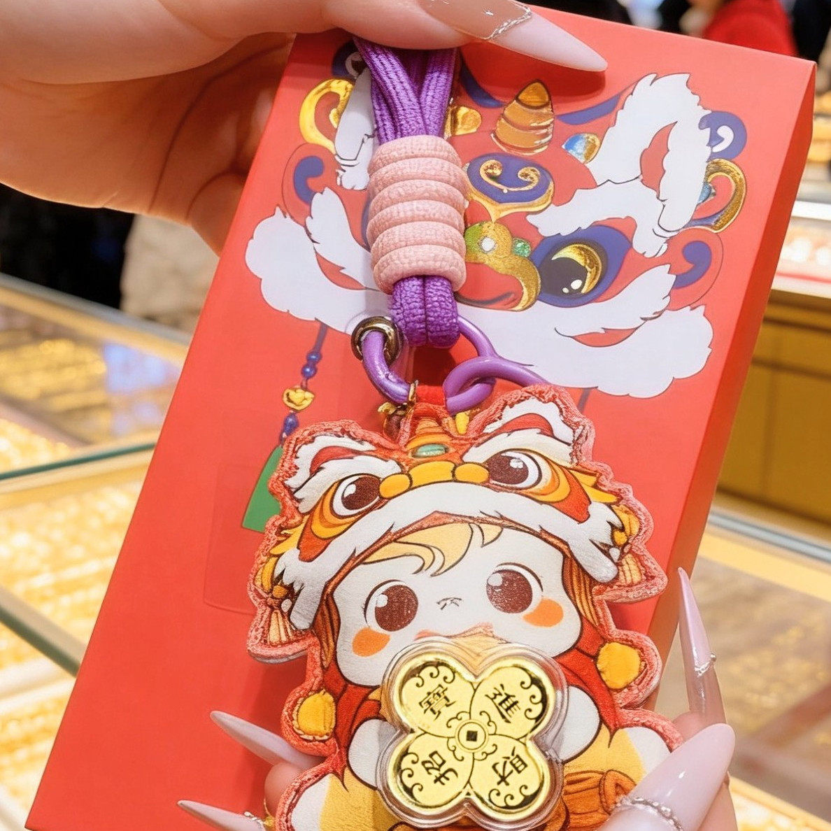 水贝足金钥匙扣醒狮招财进宝含金钥匙扣包包挂件精致送友闺蜜