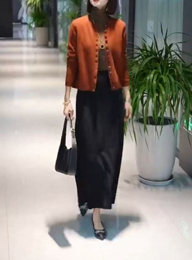 661011大爱美依缘2025秋季新款时尚减龄单排扣外套高腰半身裙