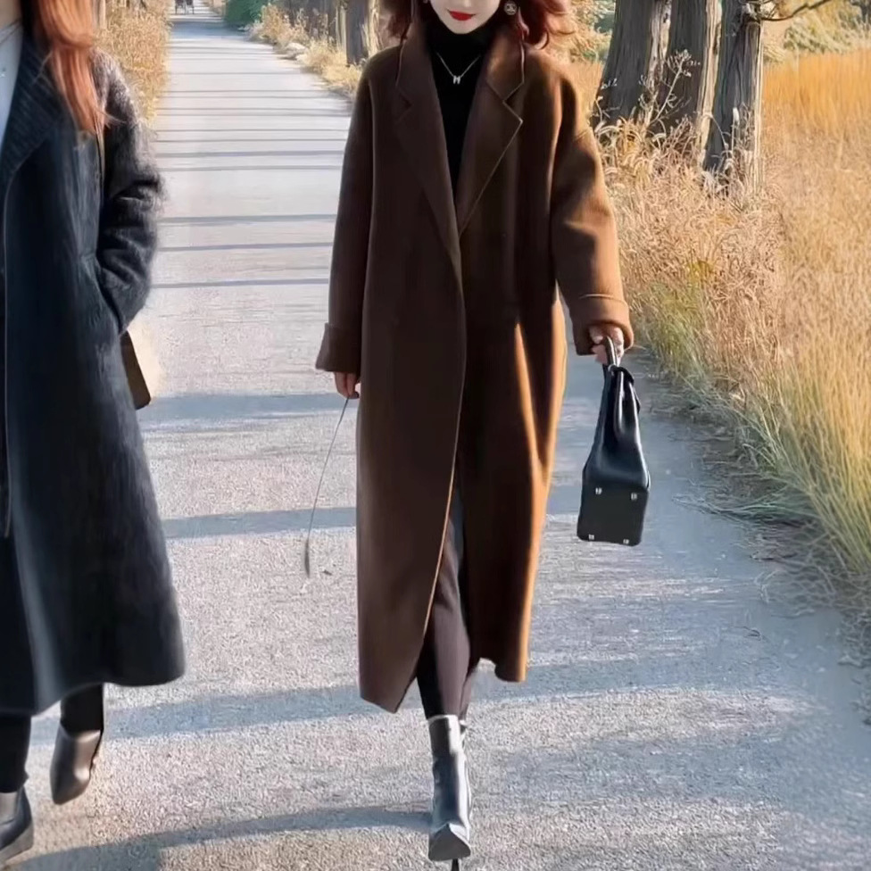 241236大爱美依缘2025秋冬新款高级感翻领长款呢子大衣宽松简约女