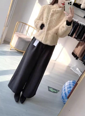 25978新大爱美依缘2025冬季新款韩系立领毛毛外套宽松阔腿裤时尚