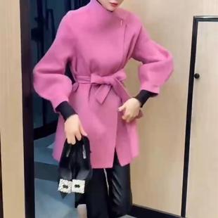 速发洋气百搭外套 大衣时尚 2024秋冬新款 纯色高级感毛呢中长款