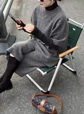 25979新大爱美依缘2025冬季新款洋气灰色两件套小众别致宽松套装