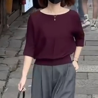 24839大爱美依缘2025秋季新款纯色圆领半袖上衣垂感休闲裤时尚
