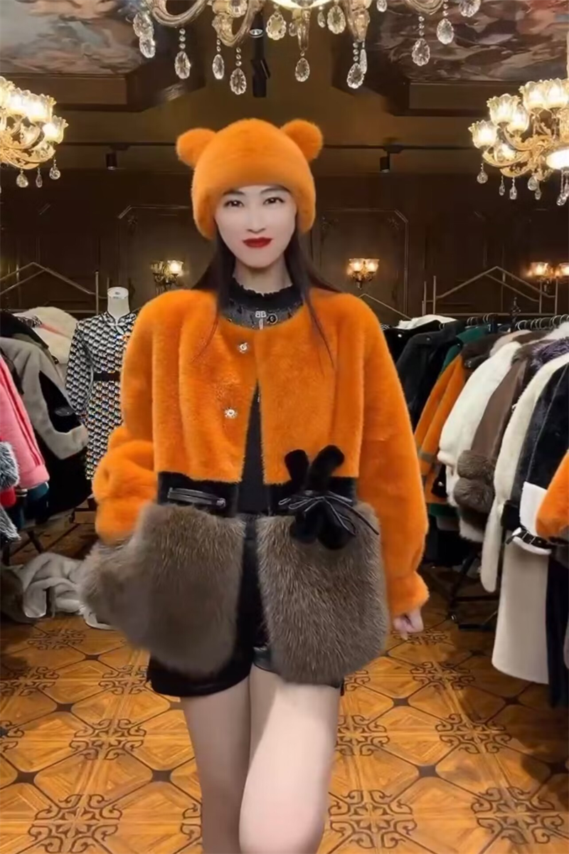 短款水貂绒年轻款皮毛一体大衣