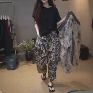 新款 时尚 韩版 T恤印花哈伦裤 黑色短袖 25323大爱美依缘2025夏季