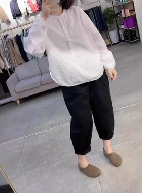 24857大爱美依缘2025秋季新款简约长袖宽松套头衬衫休闲裤显瘦女