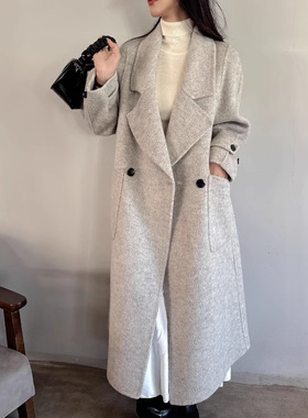 ZY25331大爱美依缘2025秋冬新翻领长款宽松休闲慵懒风呢子厚外套