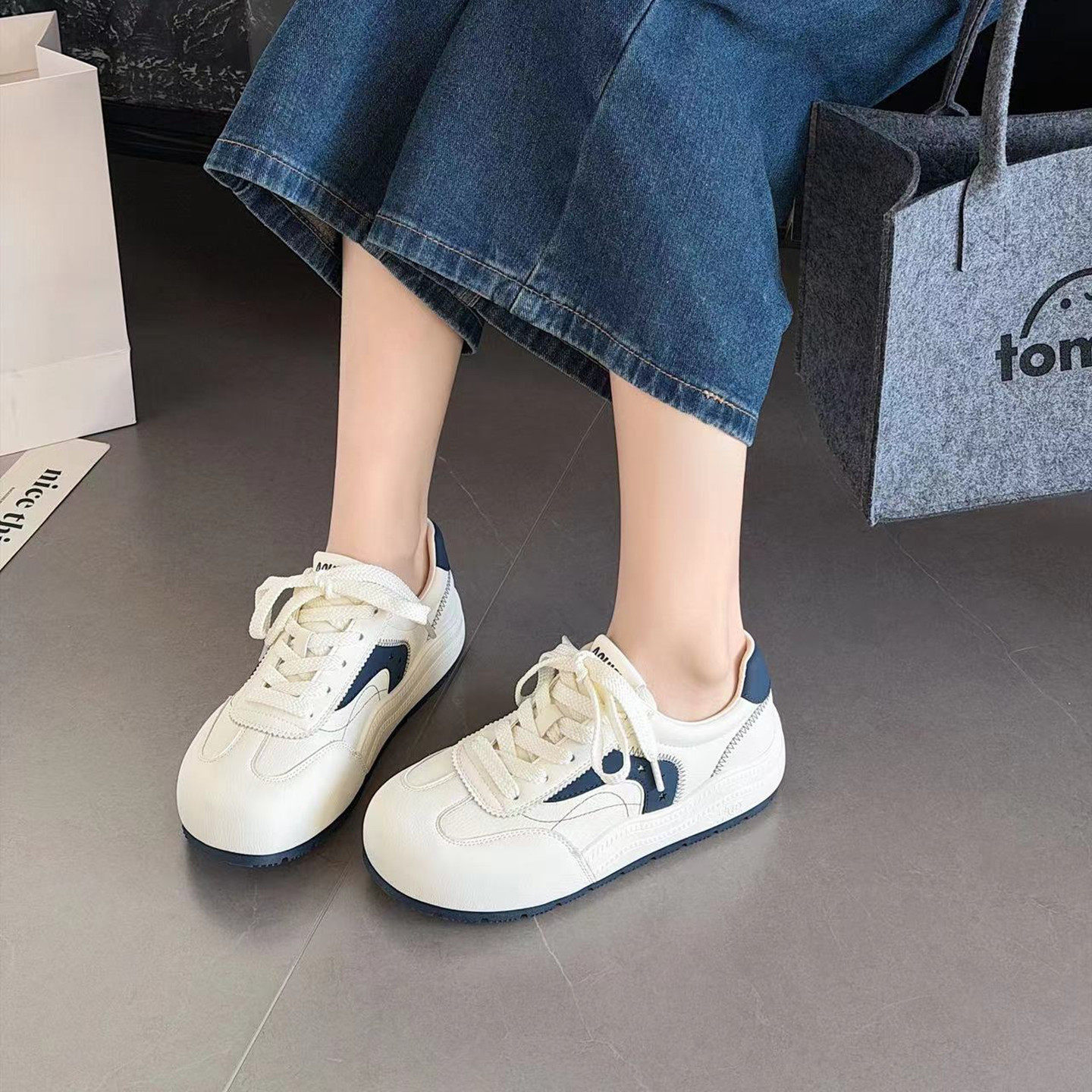 拼色时尚休闲鞋女2026年春季新款韩版学生百搭厚底真皮运动小白鞋,女鞋,时尚休闲鞋,淘宝优惠券,粉丝福利购,淘宝优惠卷