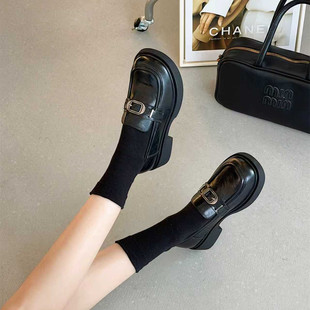 乐福鞋 粗跟小皮鞋 女2026年春季 英伦风一脚蹬懒人单鞋 新款 圆头时尚