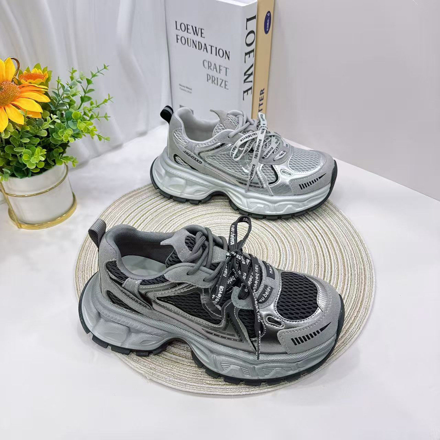 轻便厚底时尚运动鞋女2026年春季新款韩版系带百搭真皮增高老爹鞋,女鞋,时尚休闲鞋,淘宝优惠券,粉丝福利购,淘宝优惠卷