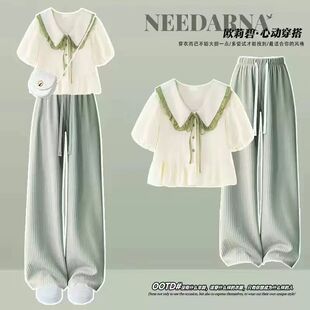 女童夏装套装2026新款12岁3中大童学生夏天薄款短袖t恤宽松冰丝裤