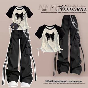 女童夏季套装2026新款12岁13中大童15学生洋气短袖时髦韩版工装裤