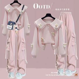 女童春装卫衣套装2026新款12岁中大童学生洋气卫衣时髦轻奢工装裤