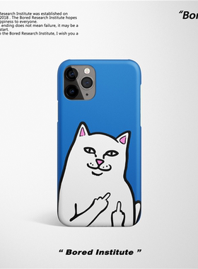 贱猫中指猫街头潮蓝色适用于苹果IPhone7/8/Xs/11/12/13pro/14/15/16菲林手机壳imd硅胶软壳小米华为