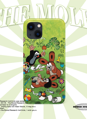 可爱夏日小众三只鼹鼠的故事绿色复古卡通适用于苹果IPhone15/14promax/13pro/12/11/xs/16菲林手机壳IMD软壳