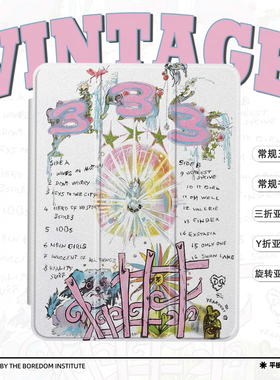 复古艺术小众日系插画ins风潮流适用于苹果2025款iPadPro12.9/11三折保护壳air6/air7/mini7亚克力Y折平板壳