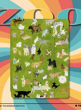 狗狗开会多巴胺绿色小众艺术生插画动物可爱适用于苹果2022款iPadPro12.9/11三折保护壳air5/mini6防摔平板壳