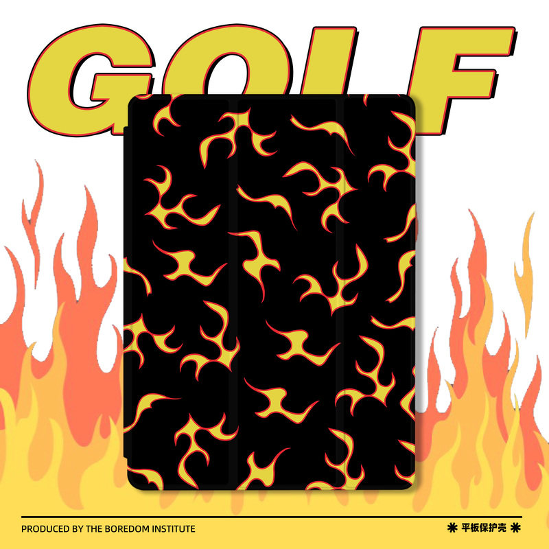 golf泰勒联名黑色火焰潮流复古ins适用于苹果2024款iPadPro12.9/11三折保护壳air6/air5/mini6防摔气囊平板壳