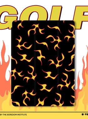 golf泰勒联名黑色火焰潮流复古ins适用于苹果2024款iPadPro12.9/11三折保护壳air6/air5/mini6防摔气囊平板壳