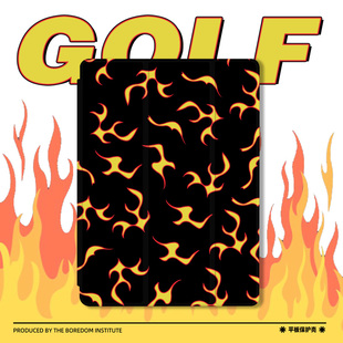 golf泰勒联名黑色火焰潮流复古ins适用于苹果2024款iPadPro12.9/11三折保护壳air6/air5/mini6防摔气囊平板壳