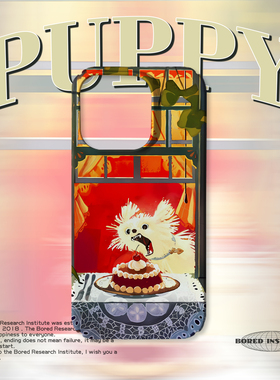 小众艺术蛋糕小狗卡通插画简约潮适用于苹果IPhone15/14plus/13pro/12/11/16/16promax菲林磁吸手机壳IMD软壳